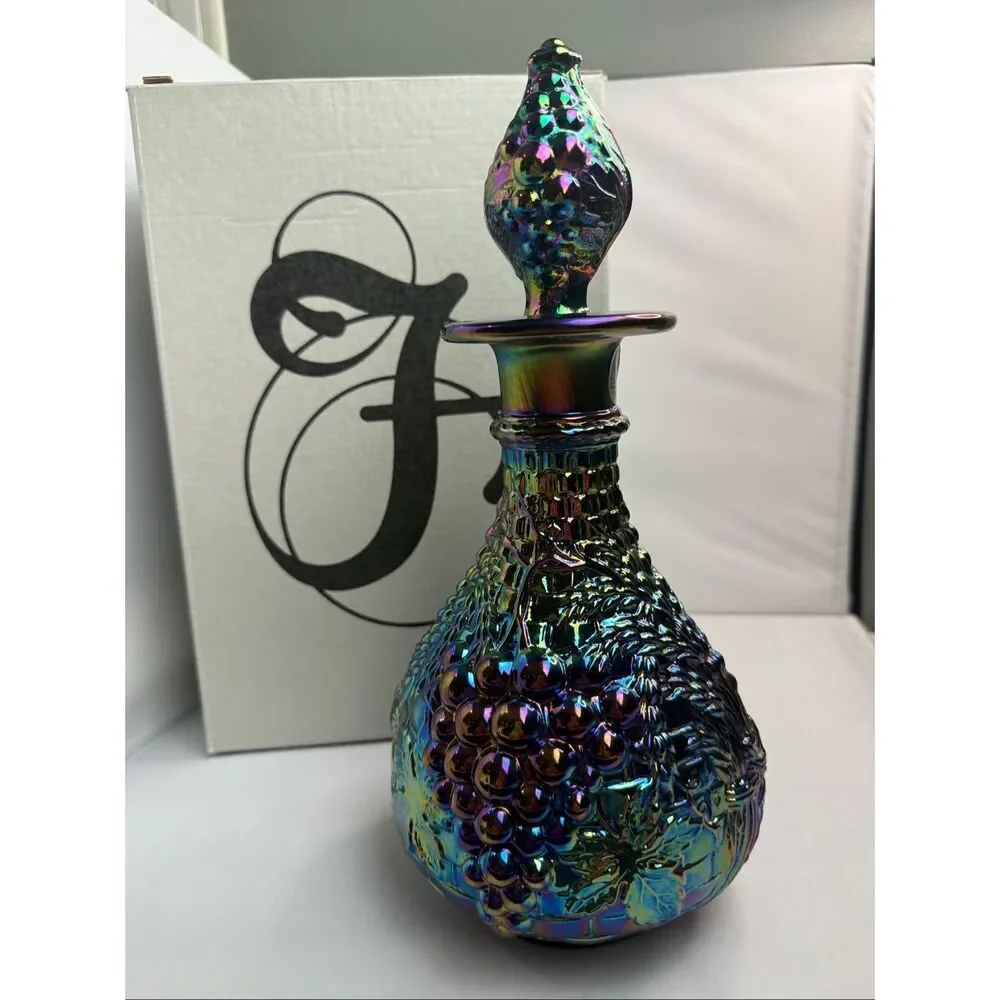 Fenton Amethyst Golden Harvest Carnival Glass Decanter w/Stopper and Box